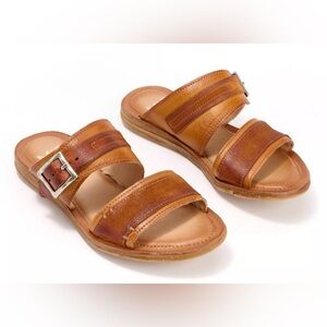 Miz Mooz Leather Double Band Slide Sandals Florra Toffee SZ EU 38 US 7.5 - 8 NIB